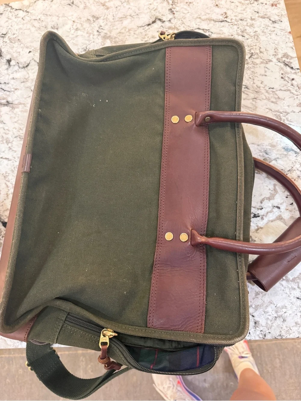 Orvis Olive Green and Brown Canvas & Leather Briefcase